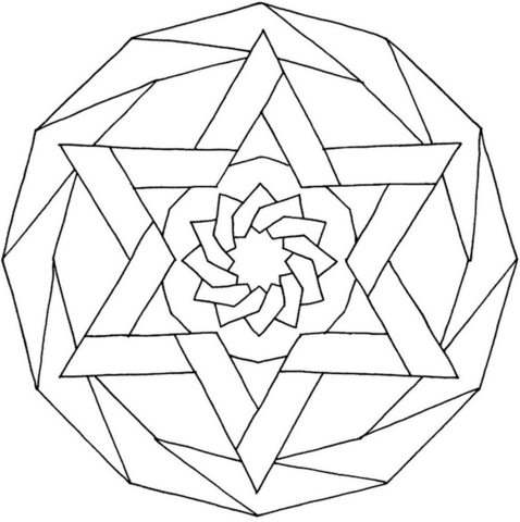 Mandala With Hexagram Coloring Page